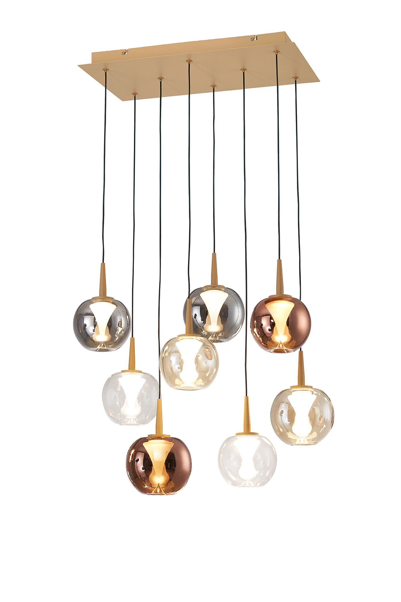 M9081  Andromeda 53 x 33cm Rectangle Pendant, 8 x 5W LED, 3000K, 4000lm, Light Gold/Copper/Chrome/Amber/Clear/Frosted 3yrs Warranty